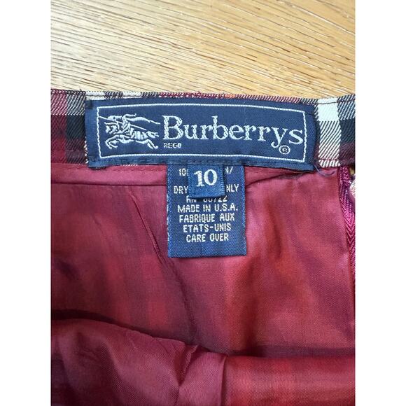 VTG Burberry Plaid Skirt Red White Women's 10 Cotton Pencil Preppy equestrian - Picture 3 of 7